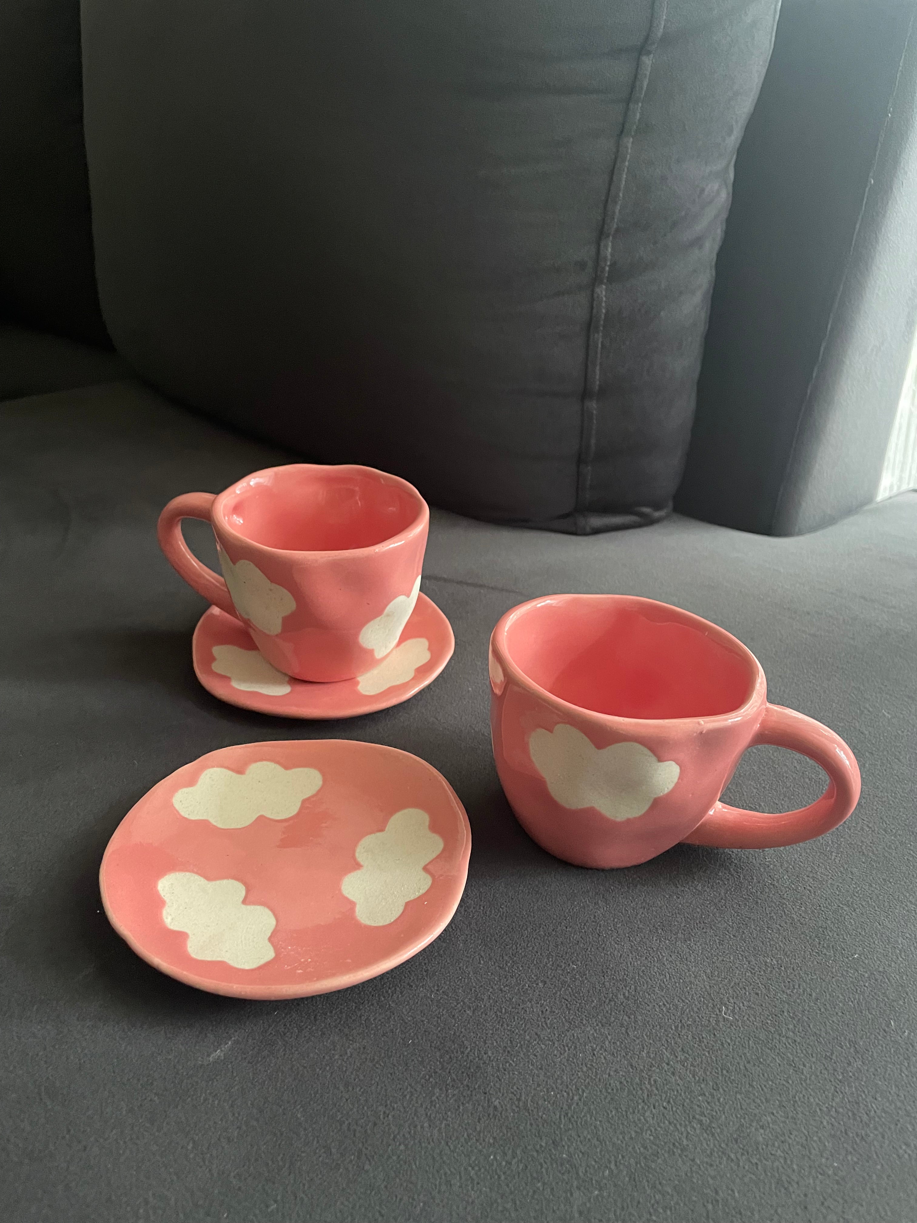 2 Pieces Ceramic Cloud Mug Cute Cup with Coaster 7oz Cute Ceramic Coffee  Mug with Saucer Set for Office Home Coffee Tea Latte Milk, Pink and Pearl