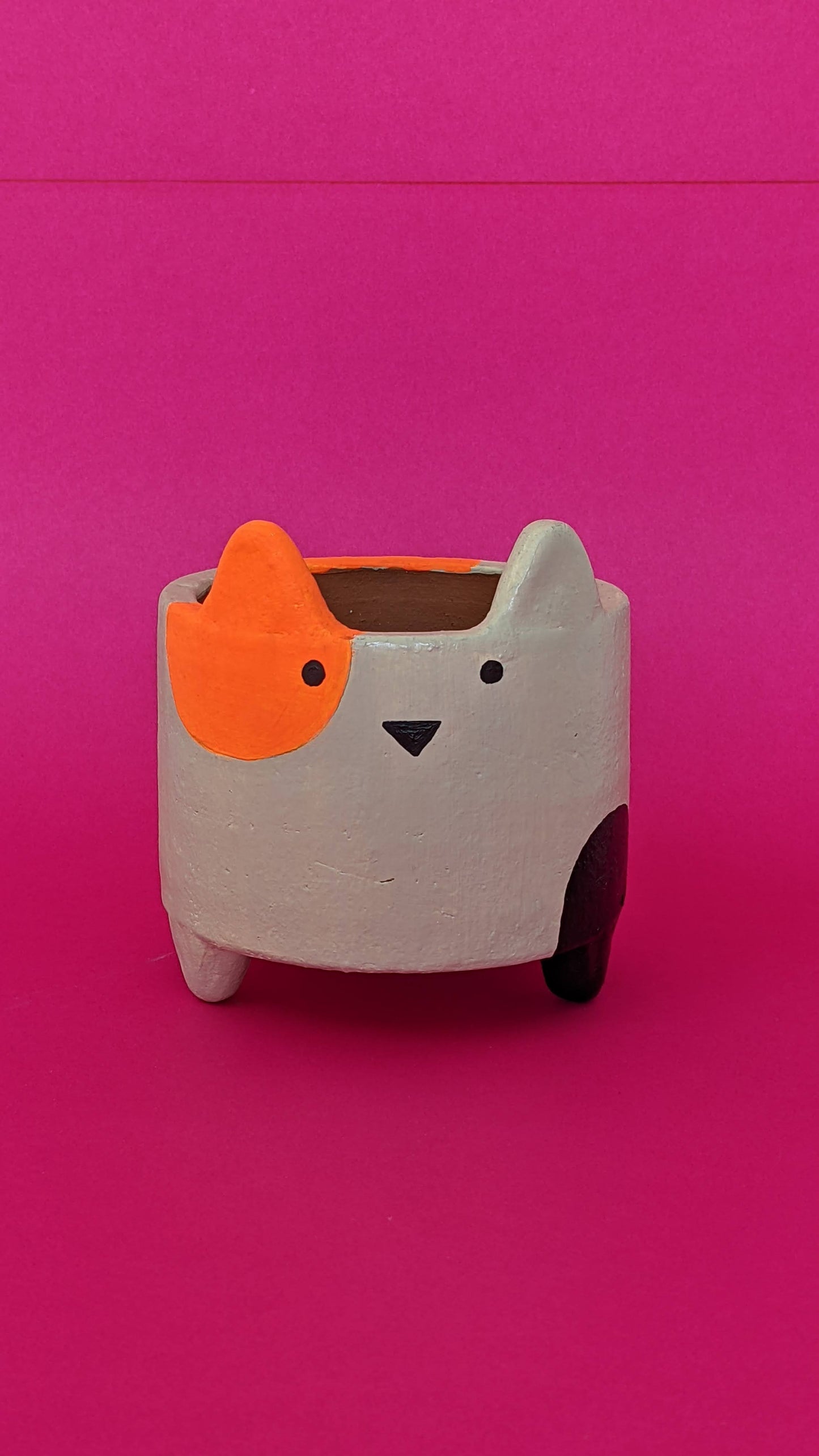 Terracotta Planter - Big Catty Black & Orange