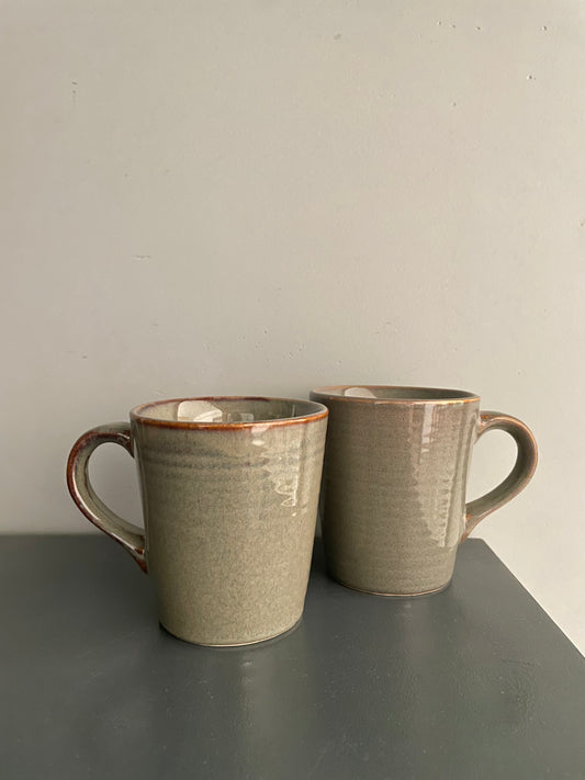 Earthy green glazed tall ceramic coffee mug with handle, microwave & dishwasher safe, ideal for daily use