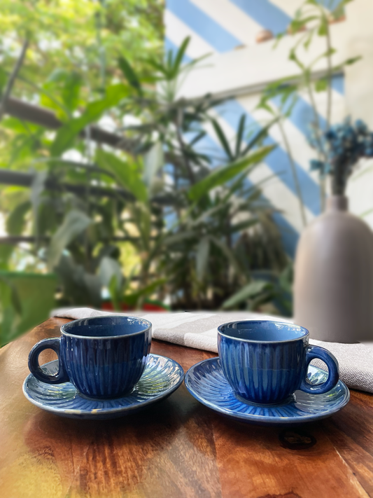 Mehroon Cup & Saucer - Dark Blue, set of 2